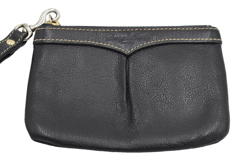 Vtg FLAWED Dooney Bourke Black Leather Wristlet Pouch Clutch Small Bag Accessory